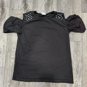 Zara Girl’s Black Puff Sleeve Embellished Blouse, Size 13/14